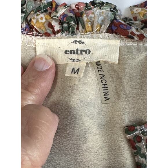 Entro Womens M Floral Top Long Sleeve Blouse Ruffle Cuffs Peasant Fall - Picture 12 of 16